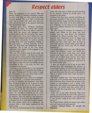 Magazine scan of "respect-elders" as it appeared in YT magazine