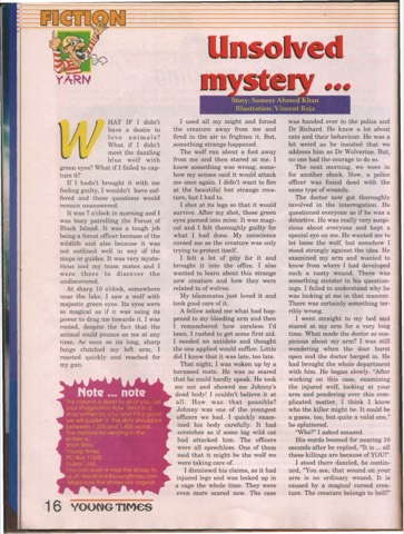Magazine scan of "unsolved-mystery" — Page 1 as it appeared in YT magazine